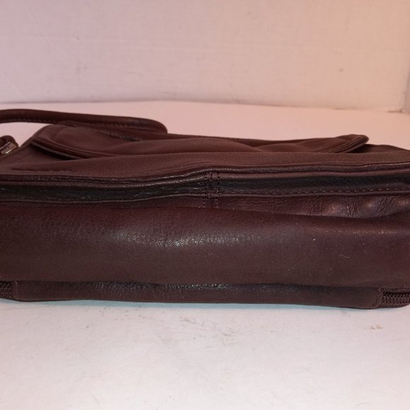 Rare 1980s FOSSIL Dark Coffee Brown Leather Compact Crossbody Organizer - Picture 10 of 12